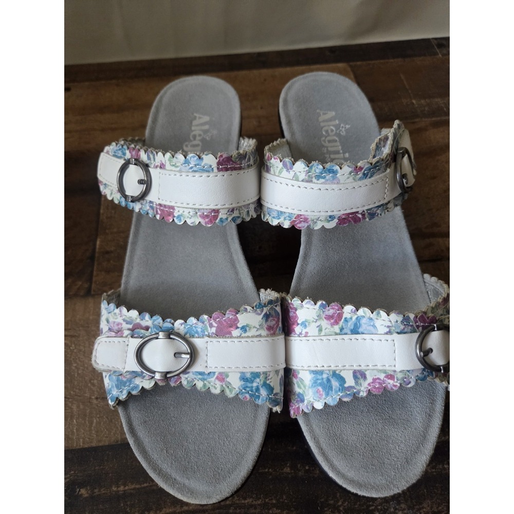 Alegria Bobbi Flounce Floral Sandals Women's Sz EU40 US Sz 9 Leather White